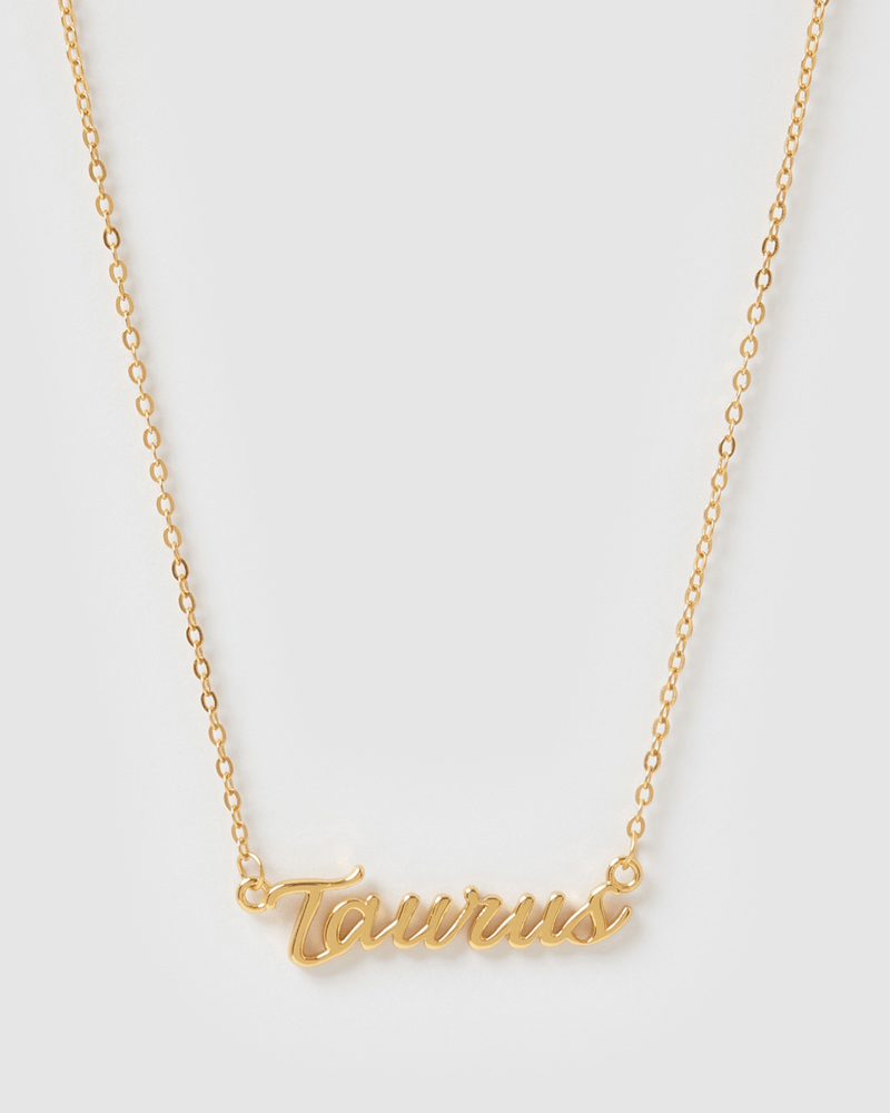 Izoa Taurus Written Star Sign Necklace Gold
