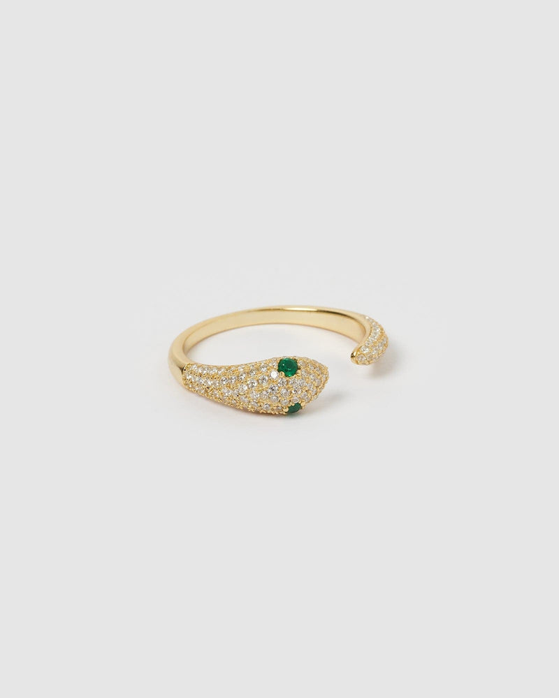 Izoa Green Eye Embellished Snake Ring Gold