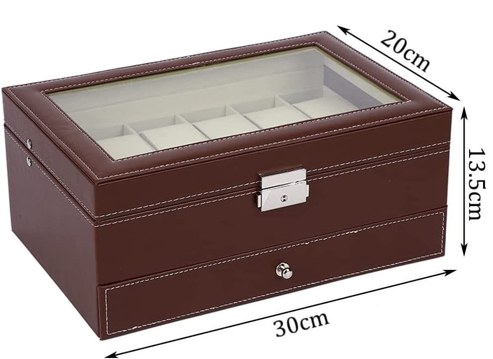The Zebra Effect Health & Beauty > Cosmetic Storage 12 Slot PU Leather Lockable Watch and Jewelry Storage Boxes (Brown) V178-84503