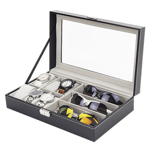 The Zebra Effect Health & Beauty > Cosmetic Storage 6+3 Grid Watch Sunglass Eyeglasses Display Box Case Storage Organizer PU Leather V63-823701
