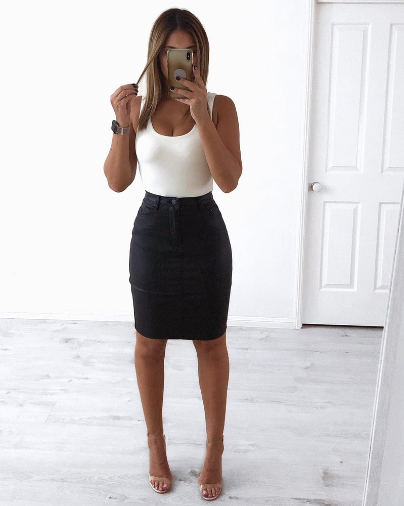 Wakee Denim Ladies Wet Look Mini Skirt - Black - The Zebra Effect