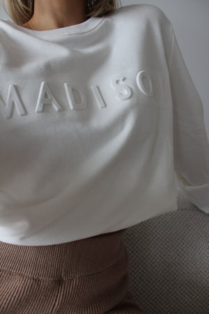 Madison The Label Embossed Sweater White - The Zebra Effect