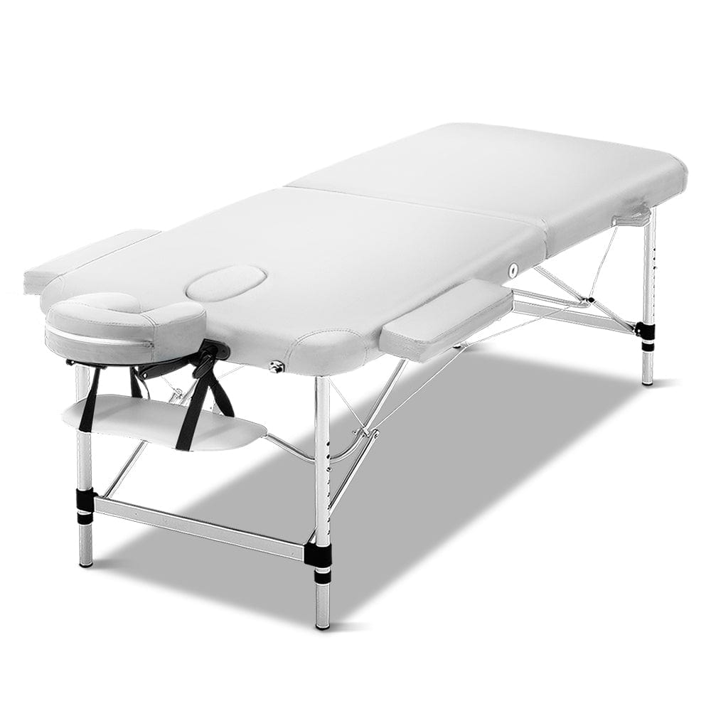 Zenses Massage Table 75cm Portable 2 Fold Aluminium Beauty Bed White - The Zebra Effect
