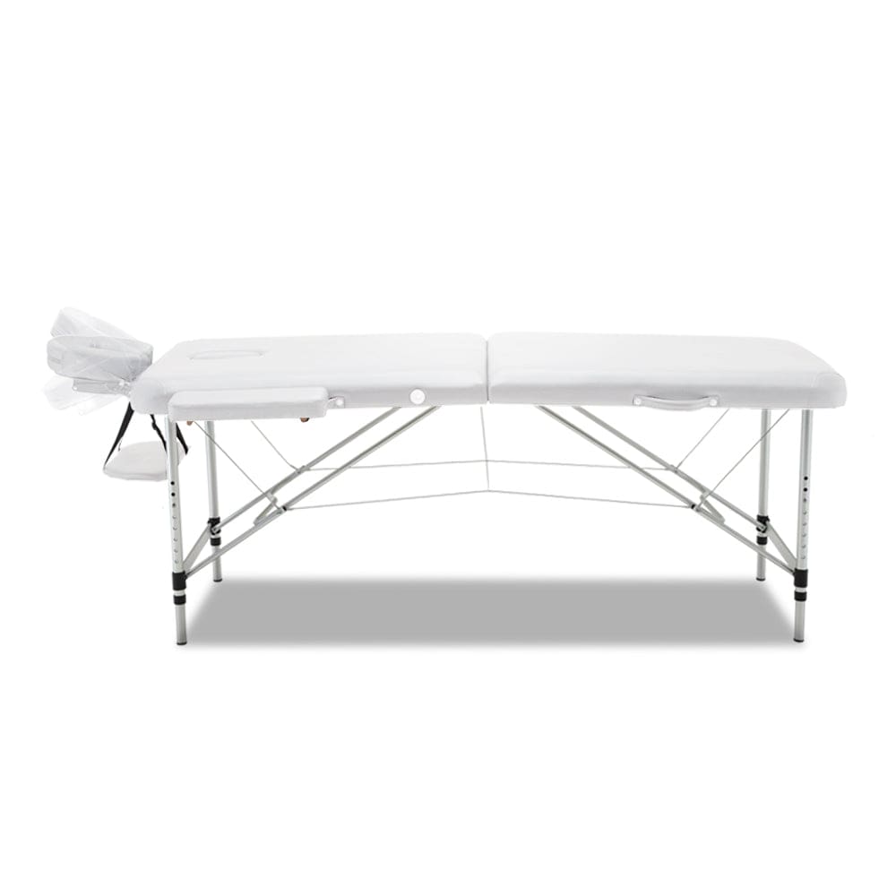 Zenses Massage Table 75cm Portable 2 Fold Aluminium Beauty Bed White - The Zebra Effect