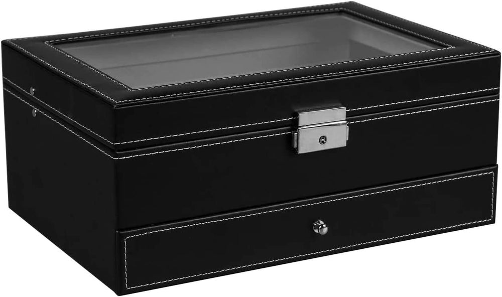 The Zebra Effect Health & Beauty > Cosmetic Storage 12 Slot PU Leather Lockable Watch and Jewelry Storage Boxes (Black) V178-84497