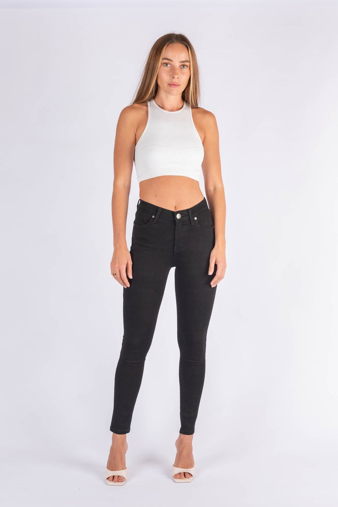 Wakee Black Denim Stretch Skinny Leg Jeans with High Waist