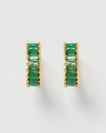 Izoa Celine Huggie Earrings Gold Green