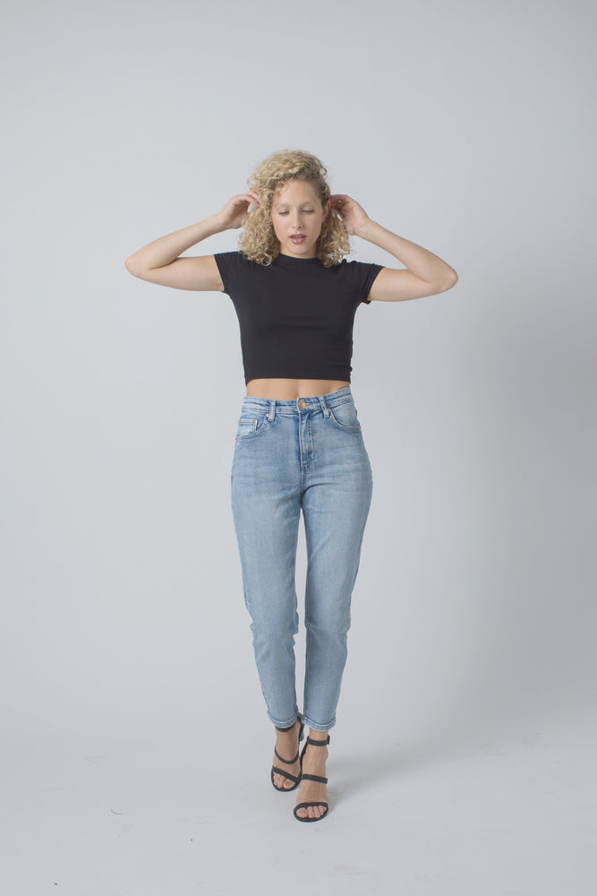 Wakee Denim Jean Women's Straight Leg High Rise - Blue Day 3018