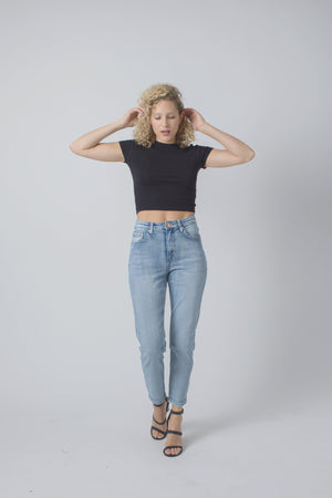 Wakee Denim Jean Women's Straight Leg High Rise - Blue Day 3018