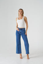Wakee Denim Wide Leg Ladies Jean - Medium Denim Blue 3108