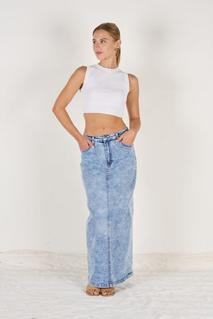 Wakee Denim Ladies Maxi Skirt - Denim Acid 7125 Acid Wash
