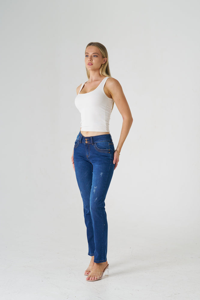 Wakee Denim Slim Leg Ladies Stretch Jean - Denim 7173