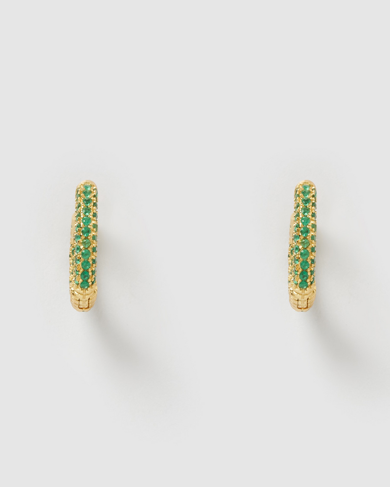 Izoa Brit Mini Huggie Earrings Gold Green