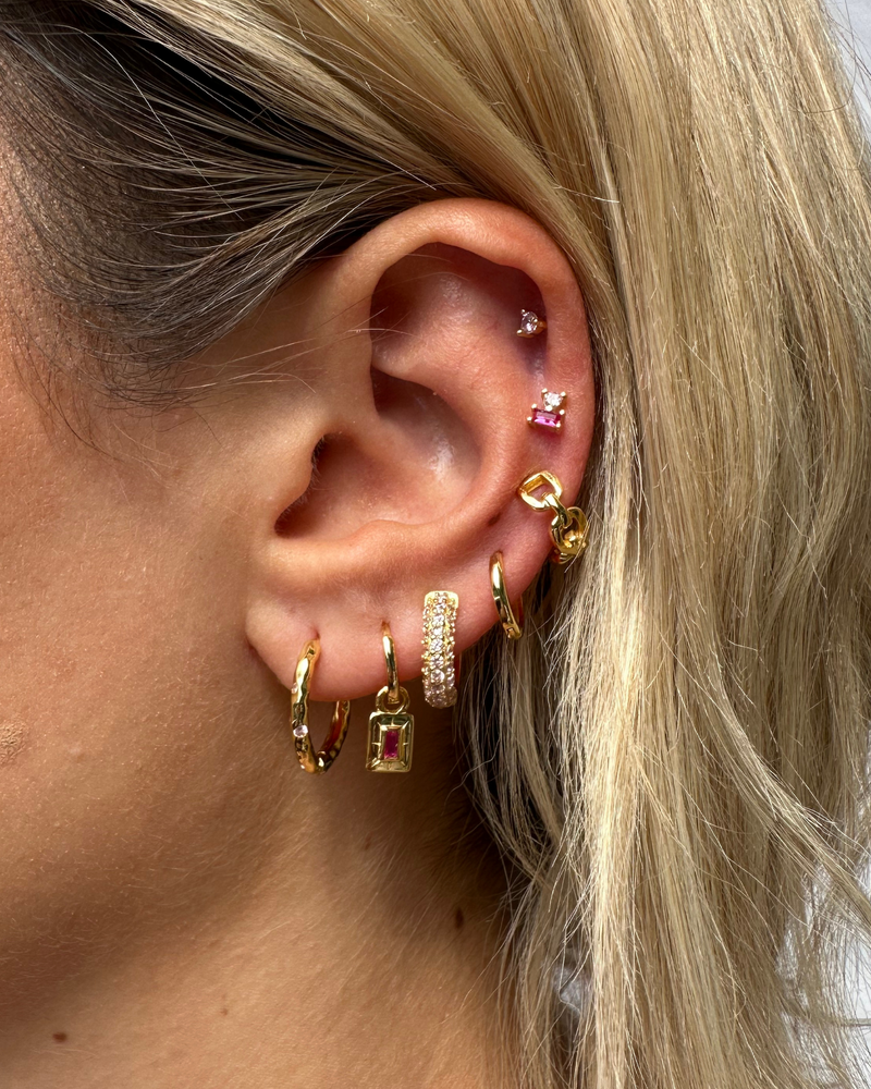 Izoa Rosetta Hoop Earrings Gold Baby Pink