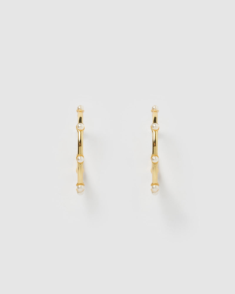 Izoa Sandy Hoop Earrings Gold Pearl