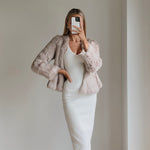 JANE Beige Long Sleeve Classic Fur Jacket