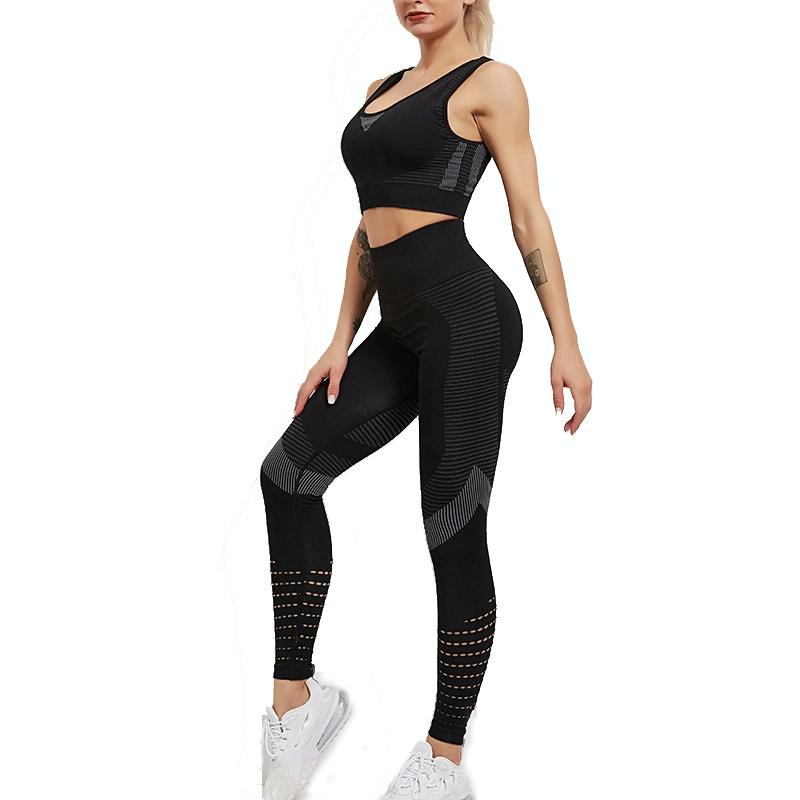 Yoga Fitness Set Women Sports Bra & Leggings Size L - Black - L