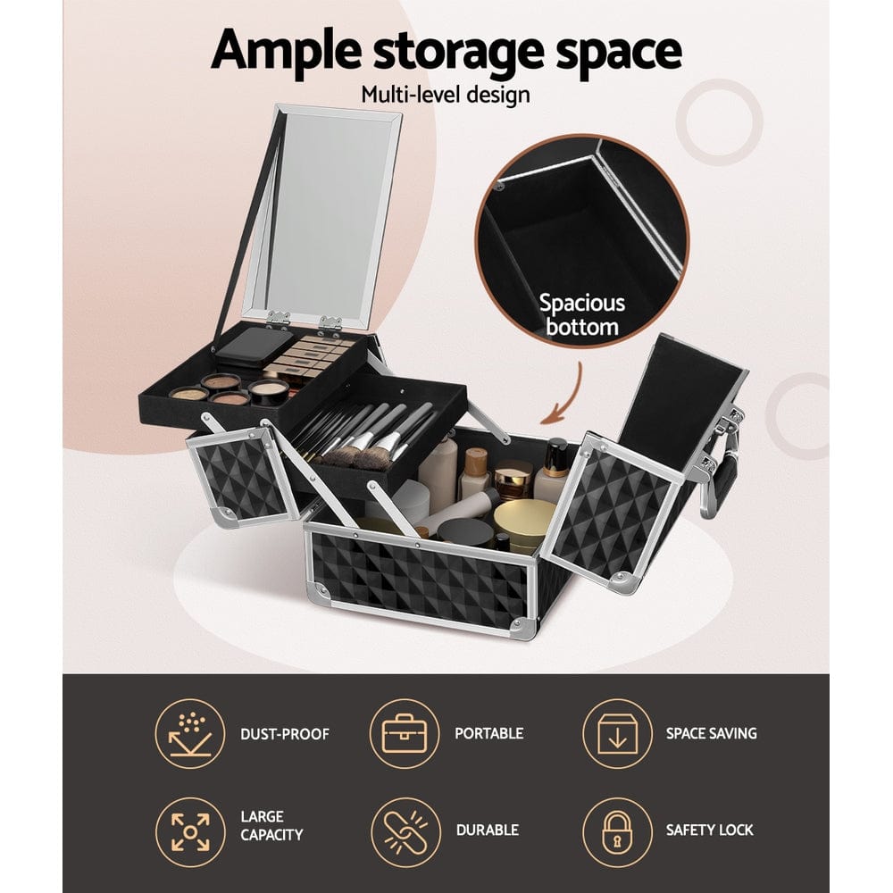 The Zebra Effect Health & Beauty > Makeup Embellir Makeup Beauty Case Organiser Travel Bag Large Cosmetic Storage Portable CASE-MR-2T-DIBK