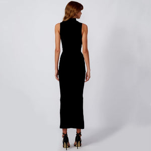 CLEO Black Bodycon High Neck Maxi Dress