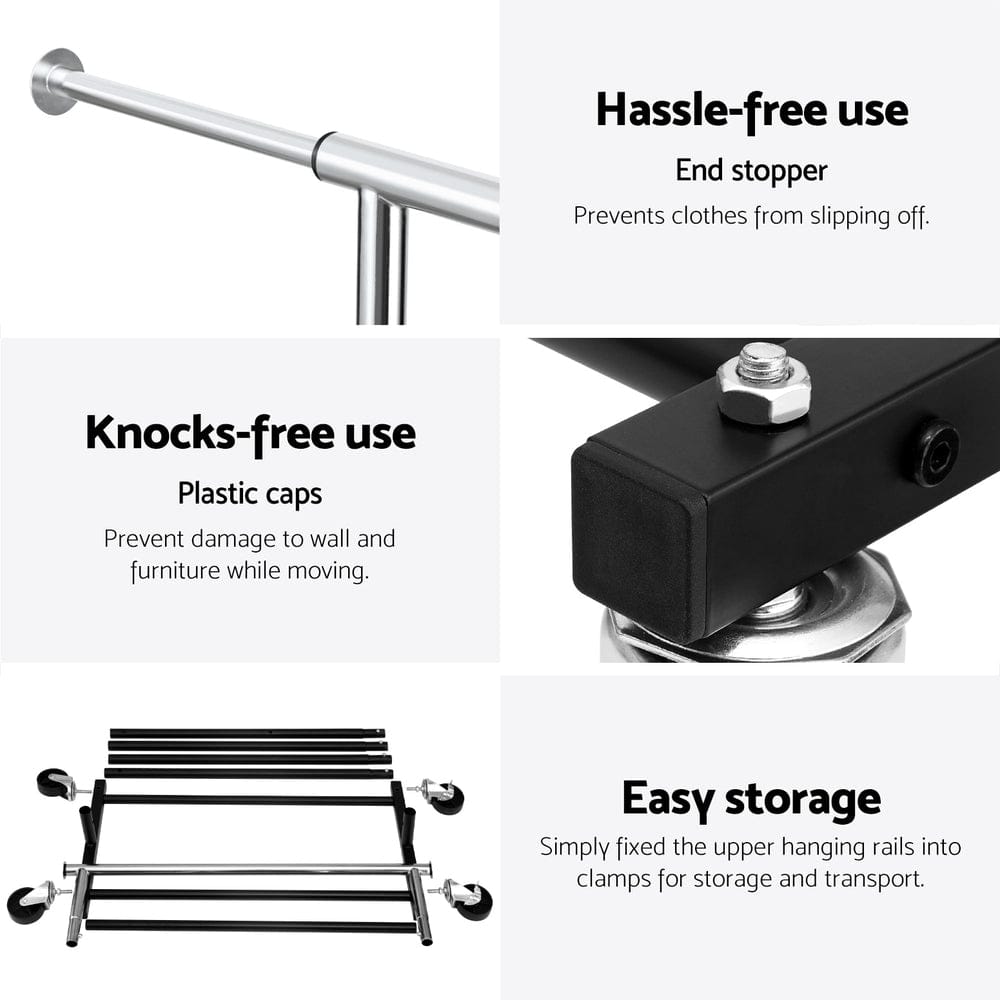 Artiss Clothes Rack Double Rod Airer Rail Coat Stand Adjustable Hanger