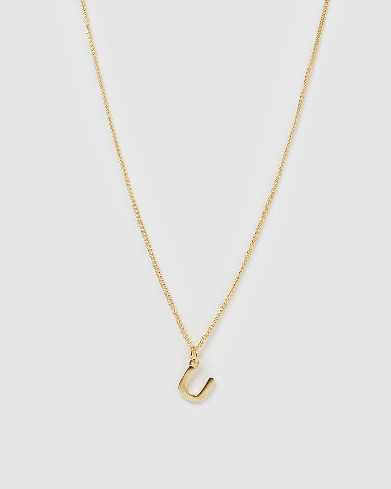 Izoa Alphabet Letter U Necklace Gold