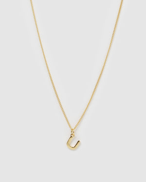 Izoa Alphabet Letter U Necklace Gold