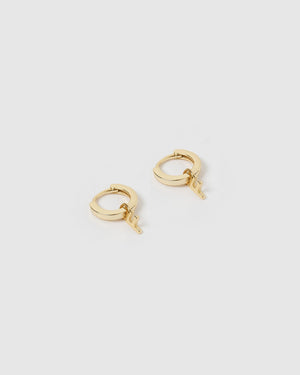 Izoa Alphabet Letter F Huggie Earrings Gold