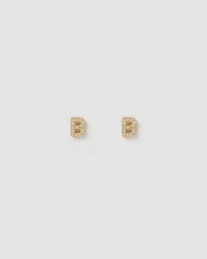 Izoa Earrings Izoa Alphabet Mini Letter B Stud Earrings Gold IZ-ALPHASTUDB-GLD