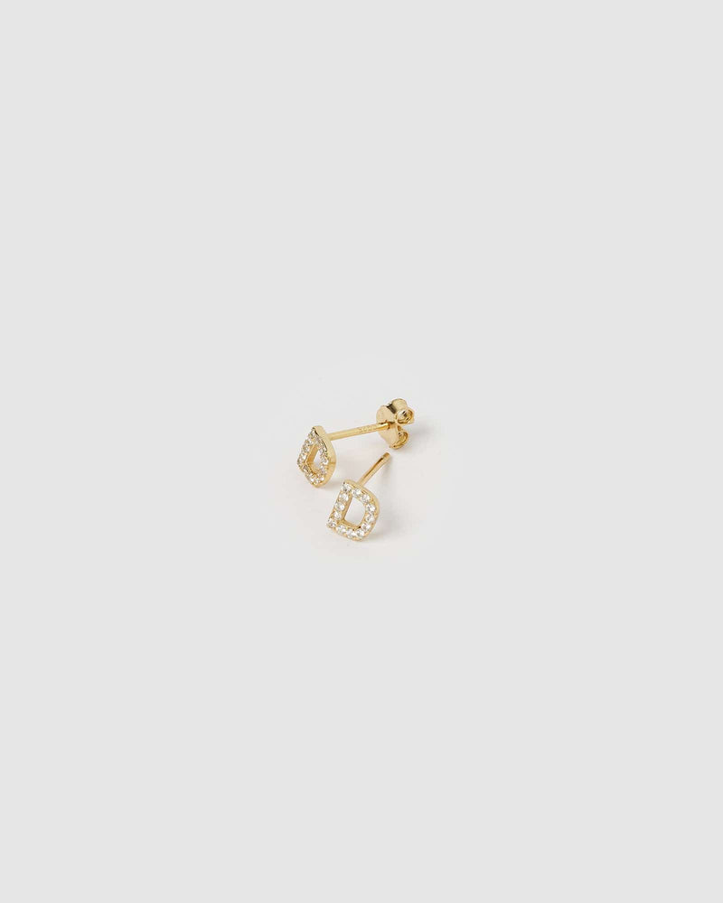 Izoa Alphabet Mini Letter D Stud Earrings Gold