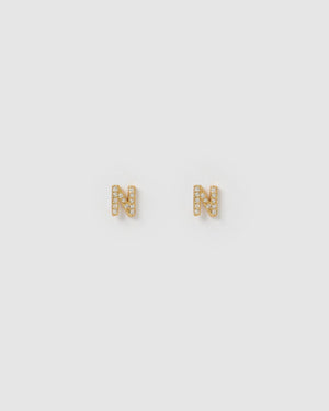 
                
                    Load image into Gallery viewer, Izoa Earrings Izoa Alphabet Mini Letter N Stud Earrings Gold IZ-ALPHASTUDN-GLD
                
            
