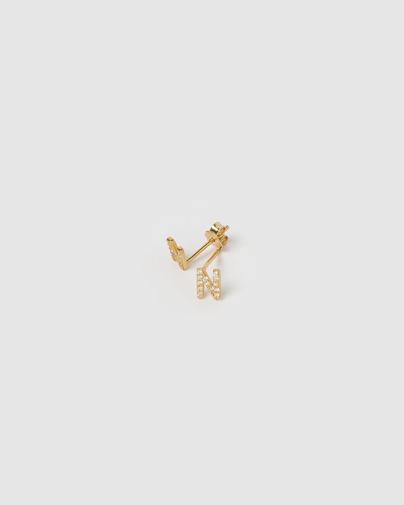 
                
                    Load image into Gallery viewer, Izoa Earrings Izoa Alphabet Mini Letter N Stud Earrings Gold IZ-ALPHASTUDN-GLD
                
            