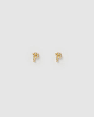 Izoa Earrings Izoa Alphabet Mini Letter P Stud Earrings Gold IZ-ALPHASTUDP-GLD