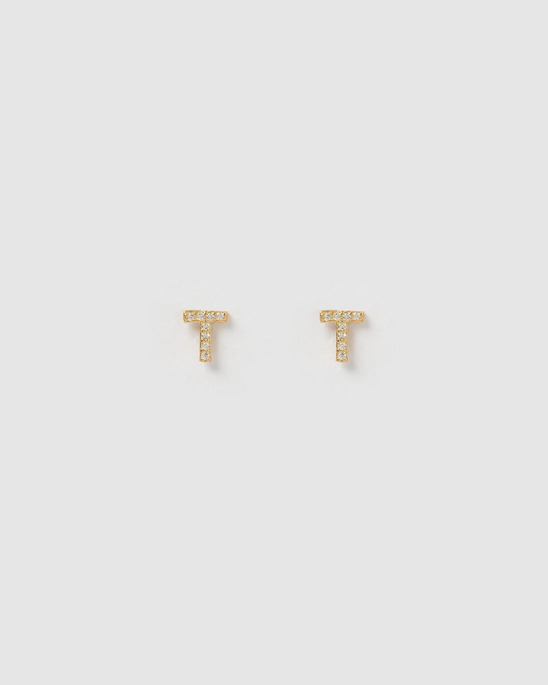 Izoa Earrings Izoa Alphabet Mini Letter T Stud Earrings Gold IZ-ALPHASTUDT-GLD
