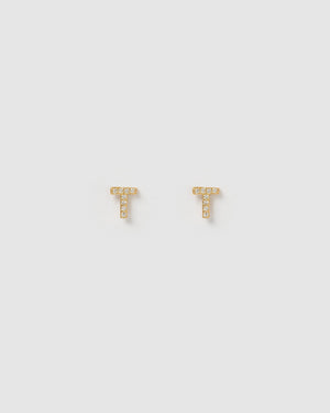 Izoa Earrings Izoa Alphabet Mini Letter T Stud Earrings Gold IZ-ALPHASTUDT-GLD