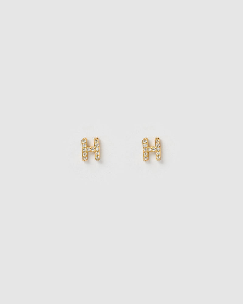 Izoa Earrings Izoa Alphabet Mini Letter H Stud Earrings Gold IZ-APLPHASTUD-GLD
