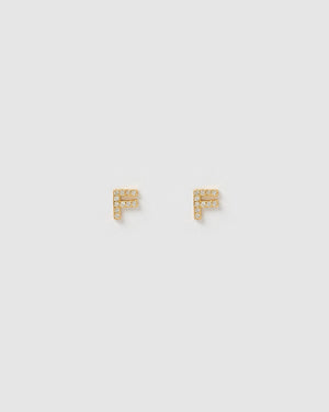 Izoa Earrings Izoa Alphabet Mini Letter F Stud Earrings Gold IZ-APLPHASTUDF-GLD
