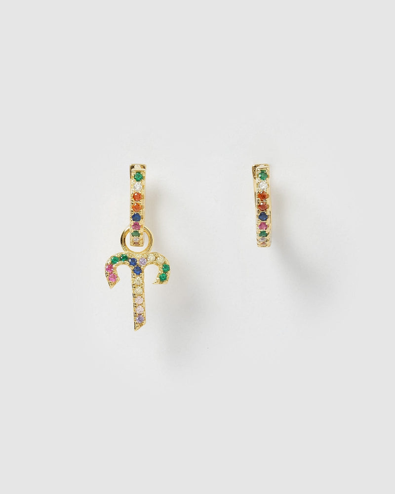 Izoa Aries Star Sign Huggie Earrings Gold Multi