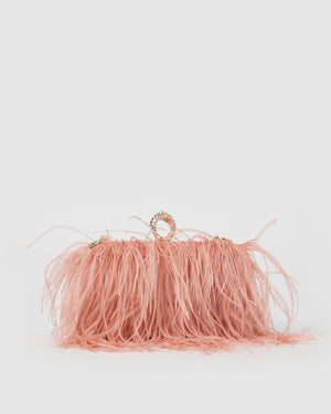 Izoa Beatrice Clutch Pink Faux Feather