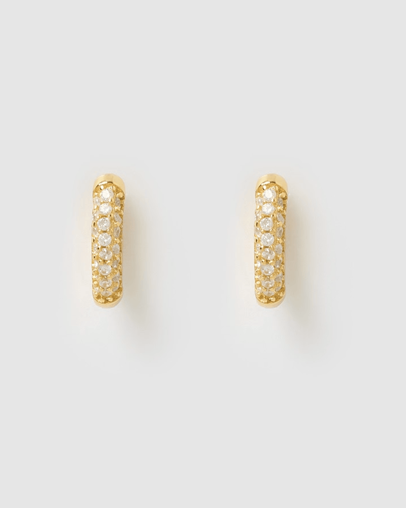 Izoa Coco Huggie Earrings Gold Clear