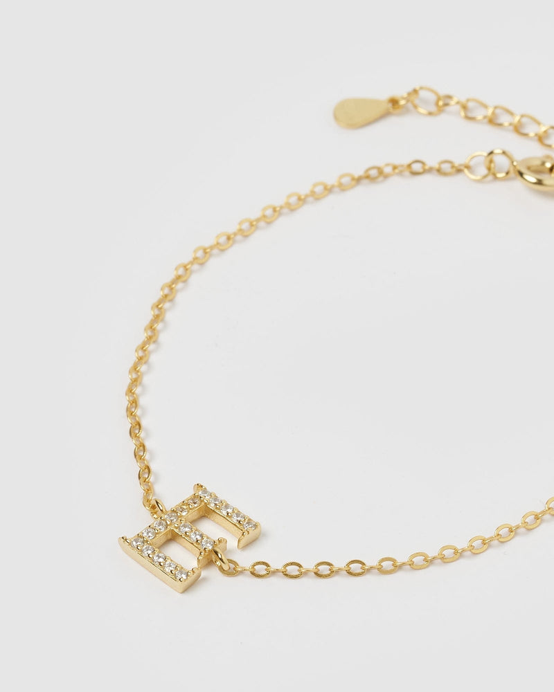 Izoa Crystal Letter E Bracelet Gold