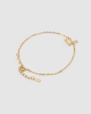 Izoa Crystal Letter F Bracelet Gold