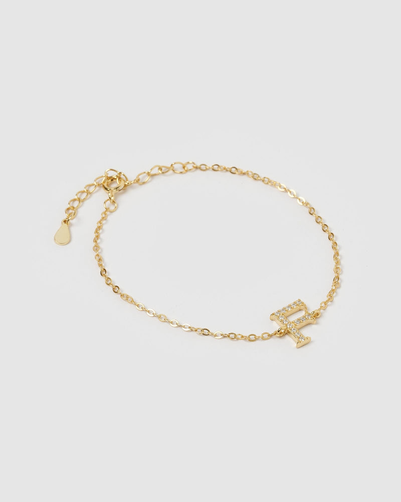 Izoa Crystal Letter F Bracelet Gold