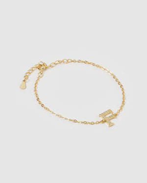 Izoa Crystal Letter F Bracelet Gold