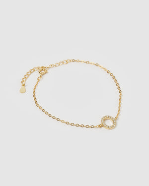 Izoa Crystal Letter O Bracelet Gold
