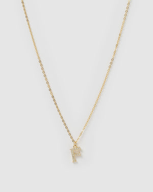 Izoa Crystal Letter F Necklace Gold