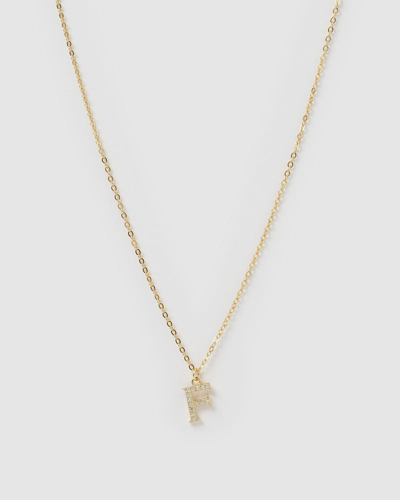 
                
                    Load image into Gallery viewer, Izoa Necklaces Izoa Crystal Letter F Necklace Gold IZ-CRYSNECK-F
                
            