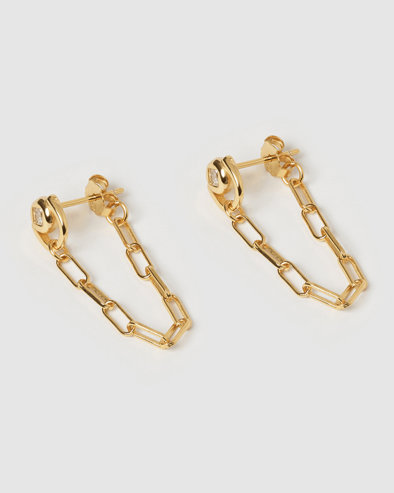 Izoa Dawn Drop Stud Earrings Gold