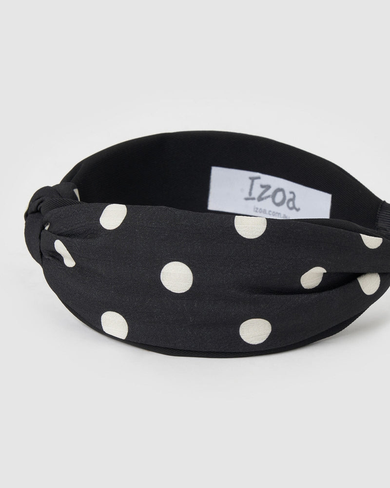 Izoa Hair Accessories Izoa Elizabeth Headband IZ-ELIZABETHHEAD-BLKPOLKADOT