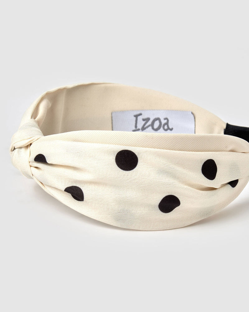 Izoa Hair Accessories Izoa Elizabeth Headband White Polka Dot IZ-ELIZABETHHEAD-WHTPOLKADOT