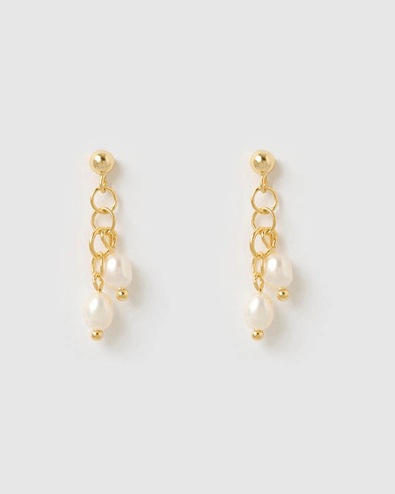 Izoa Elsa Drop Earrings Gold Freshwater Pearl